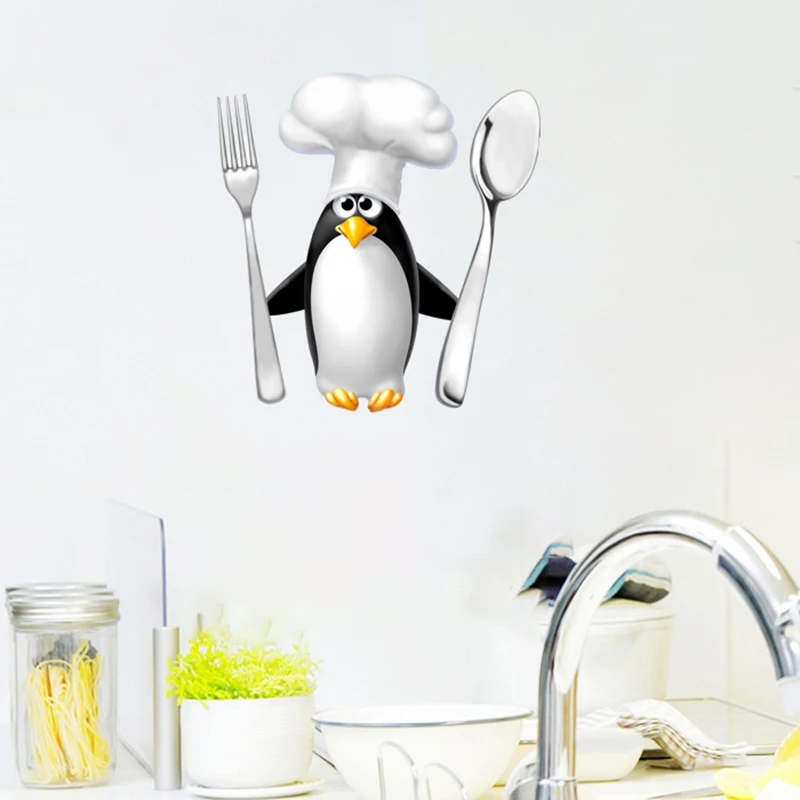 T153# Funny Penguin Chef Refrigerator Decal Kitchen Sticker wall stickers self adhesive stickers kitchen wall sticker