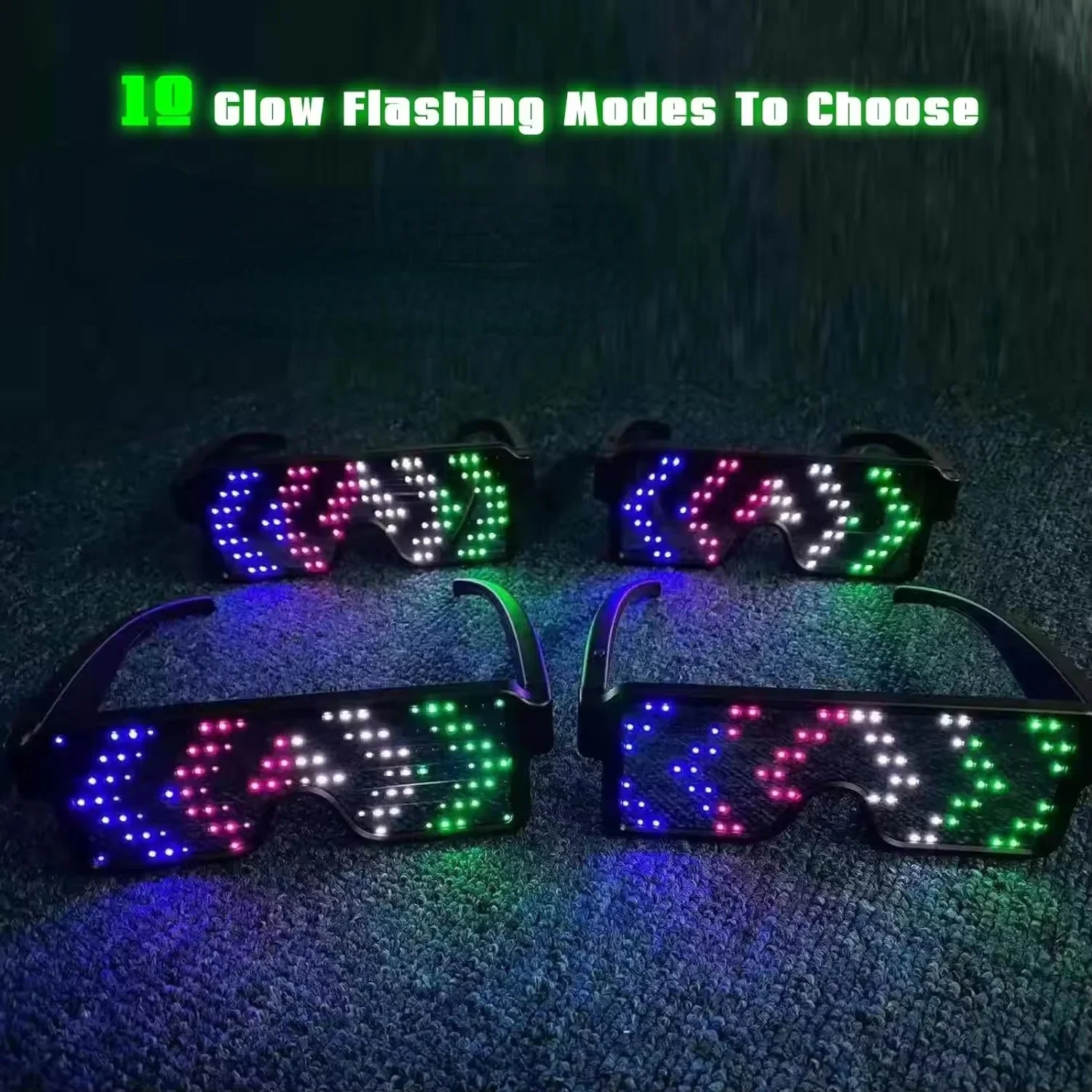LED Glasses LED Glasses Luminous Flashing Light 10 Glow Flashing Modes for Halloween Birthday Rave Music Performance Props Screen Display