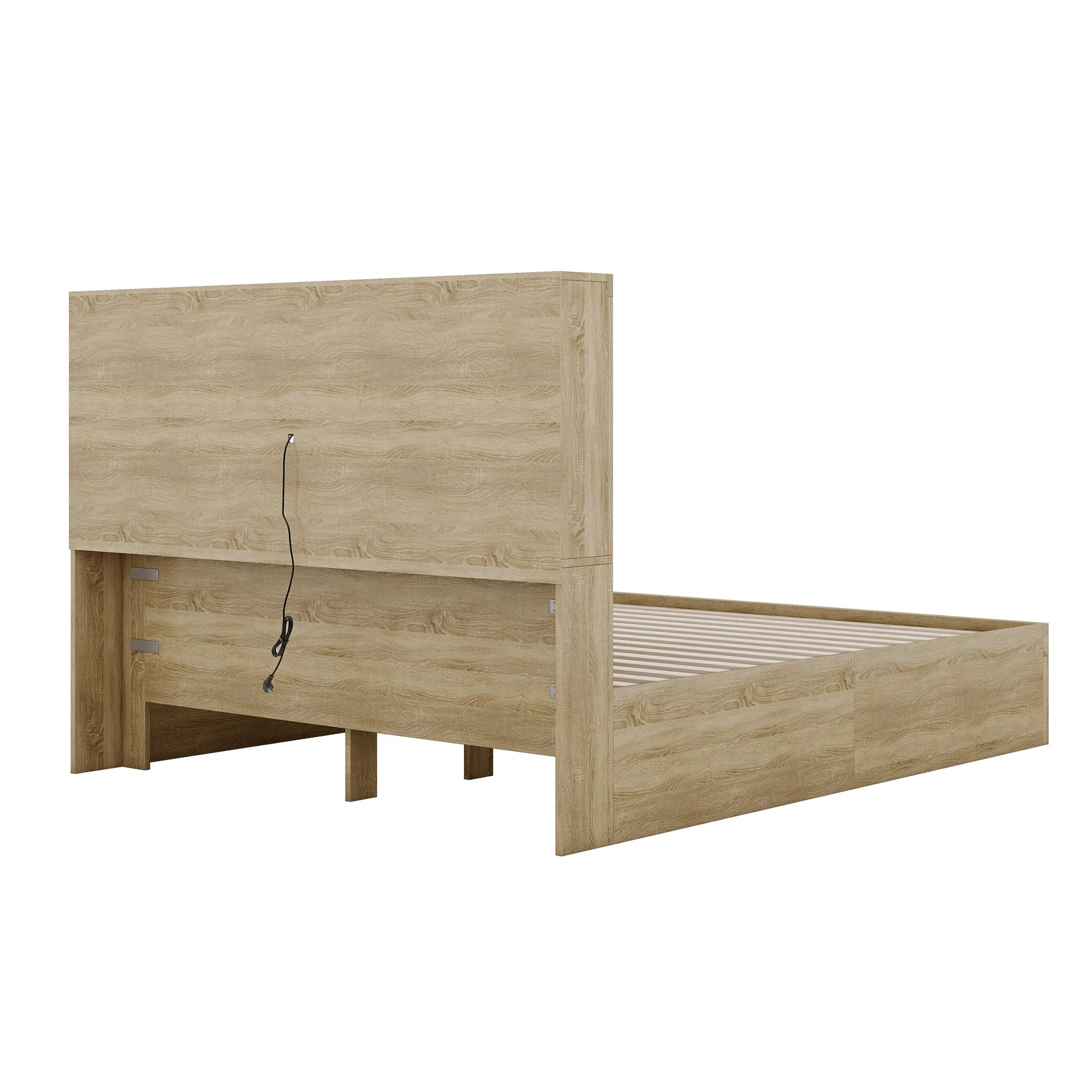 160*200cm Doppelbett, Spanplatte, Kingsize-Plattformbett mit zwei Schubladen am Fußende des Bettes, Kopfteil mit Stauraum – Detail 14
