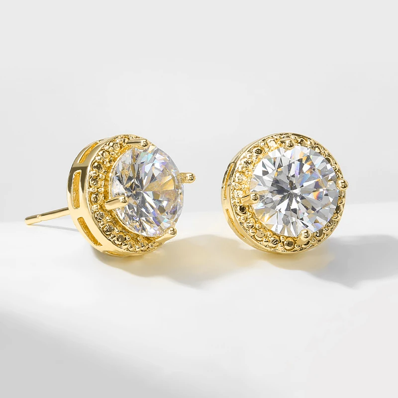 Orecchini A Bottone Con Iniziale Personalizzata - Placcati Oro 14K Con Zirconi Cubici - 0,5x0,5 Cm - Ipoallergenici - In Confezione Regalo