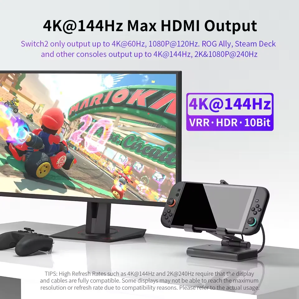 Switch2 듀얼 냉각 팬 4K@144Hz NS2 팬 냉각 도킹 PD100W 기가비트 네트워크 액세서리용 높은 재생률 도킹 스테이션