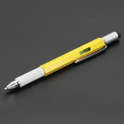 Multifunctional Ballpoint Pen with Tool Set: Ruler, Screwdriver, Stylus, and Level (Yellow)