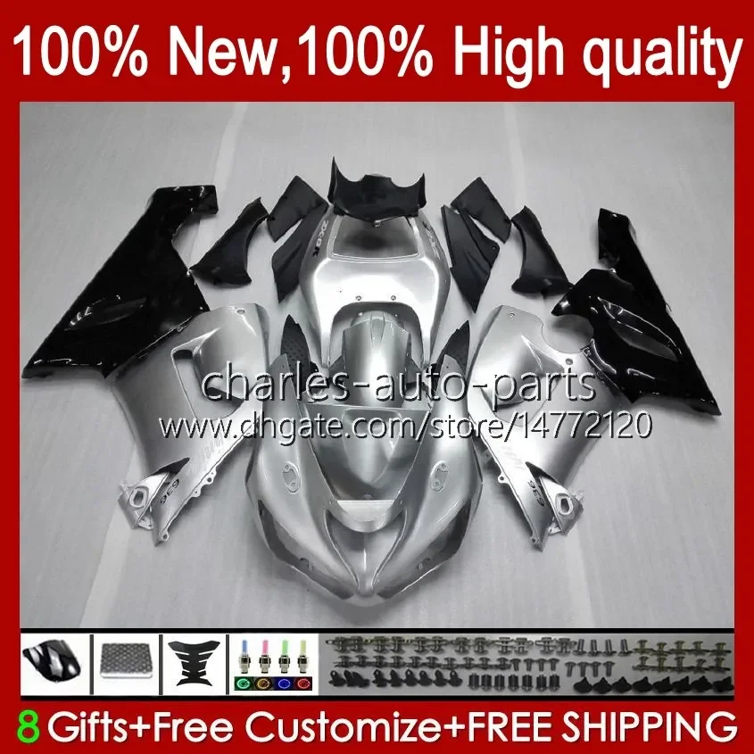 

Moto Body For KAWASAKI NINJA OEM ZX600C ZX636 ZX 6R 6 R 600CC 05-06 Bodyworks 7No.9 ZX600 ZX 636 Fairing Kit glossy silvery