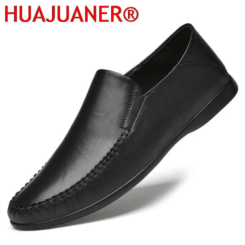 

Genuine Leather Men Casual Shoes Luxury Brand Black Shoes Breathable Slip On Lazy Driving Shoes Flat Offce Fashion Loafers Shoes