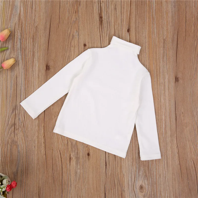 1-6years Girls Solid Black White High Neck T-Shirt Tops Girls Blouses Long Sleeve Casual Loose Fit Knitwear T-Shirts For Girls 4