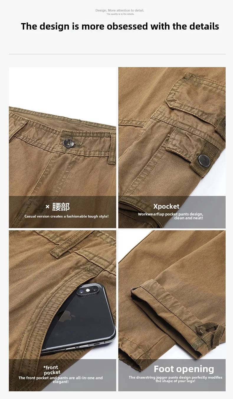 Vier-Jahreszeiten-Freizeithose aus reiner Baumwolle, Arbeitshose für Herren, gerade Hose mit mehreren Taschen – Detail 2