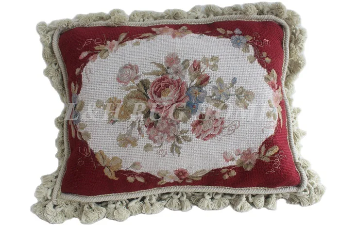 

Free shipping 10K+20K Needlepoint pillows, handmade woolen cushions, French Rose design. No Insertion