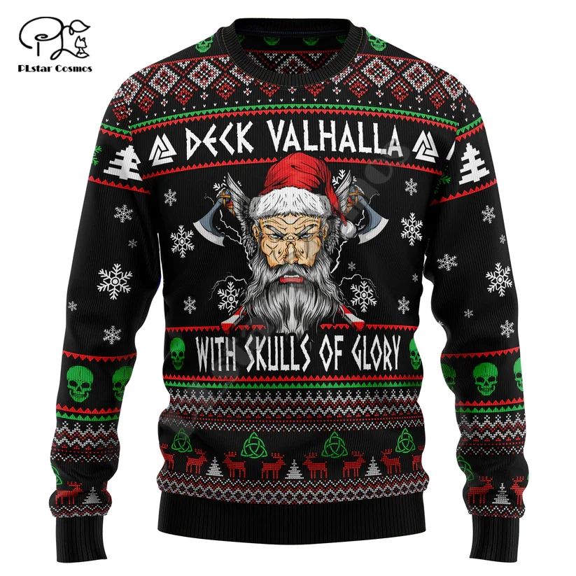 Christmas Xmas Santa Claus Dog Skull Funny Tattoo Vintage Ugly Sweater Streetwear 3DPrint Harajuku Unisex Casual Sweatshirts A4