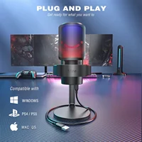 FIFINE Microphone de jeu avec contrôle RGB, touche d'extinction, microphone à condensateur pour bureau informatique avec filtre anti-poussière pour enregistrement et diffusion 5