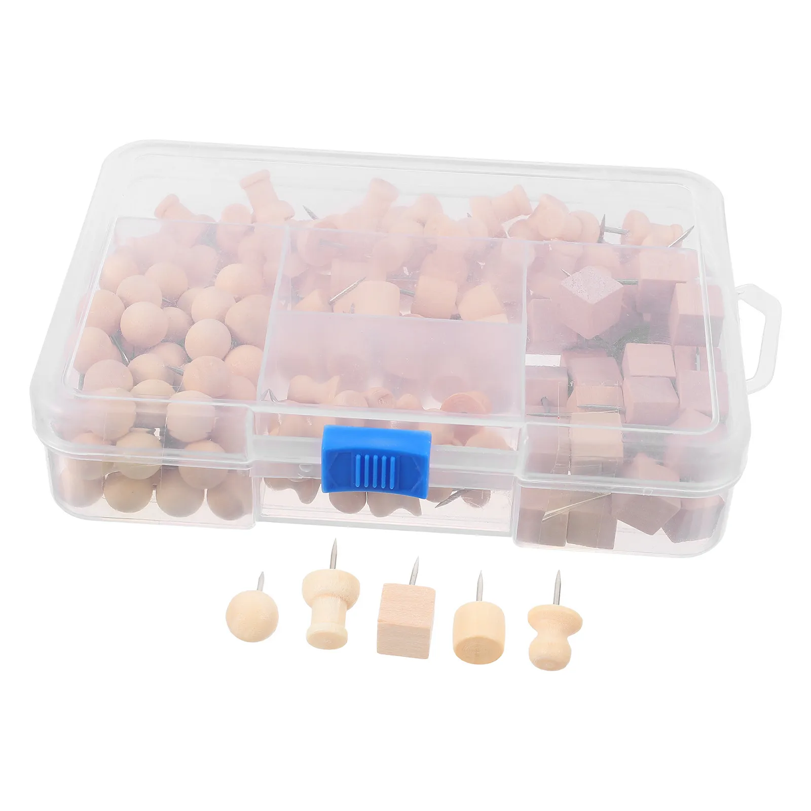 180Pcs 나무 푸시 핀 천연 친환경 날카로운 금속 포인트 5가지 독특한 모양 게시판 사무실 학교 장 못