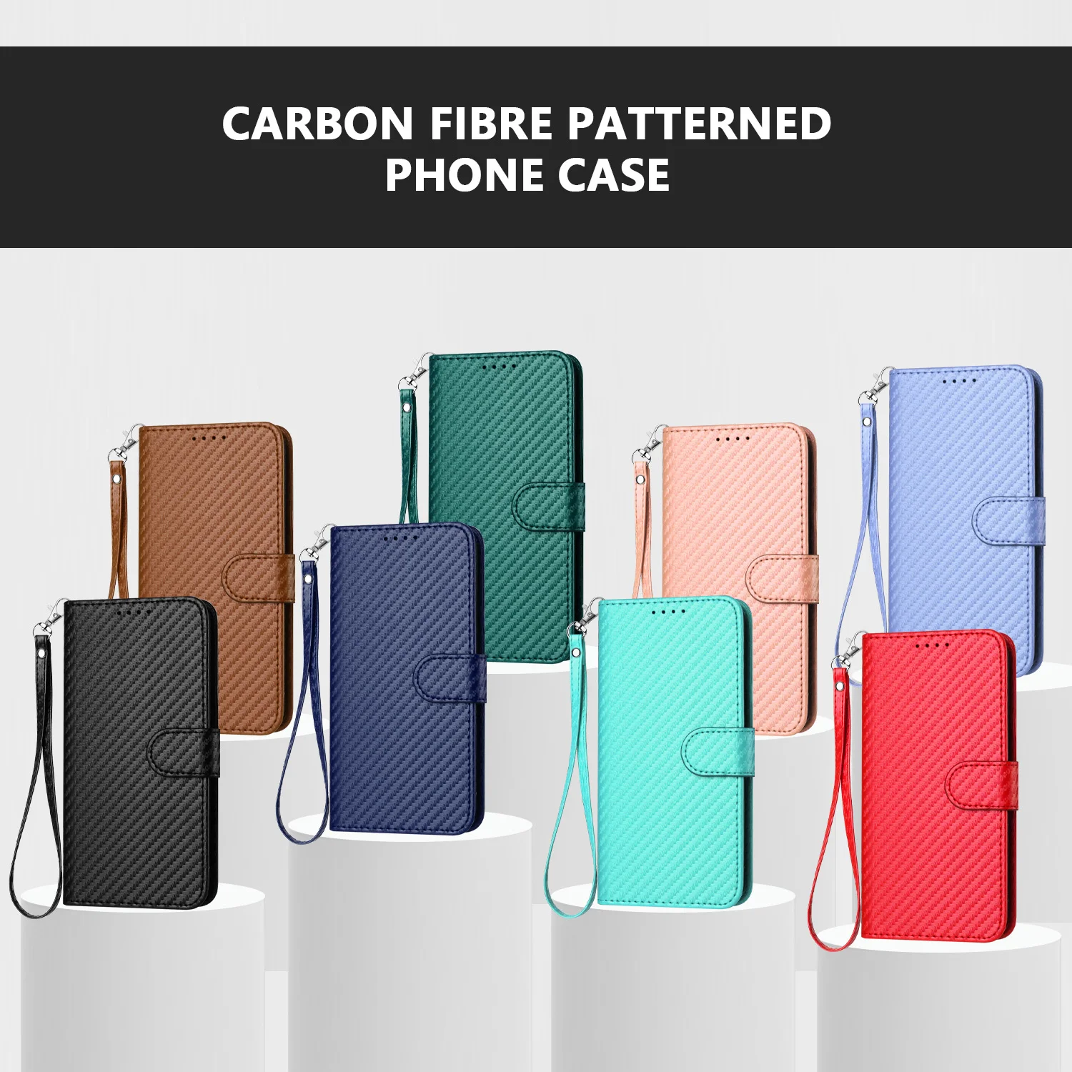 Carbon Fiber Leather Magnetic Stand Book Wallet Phone Case
