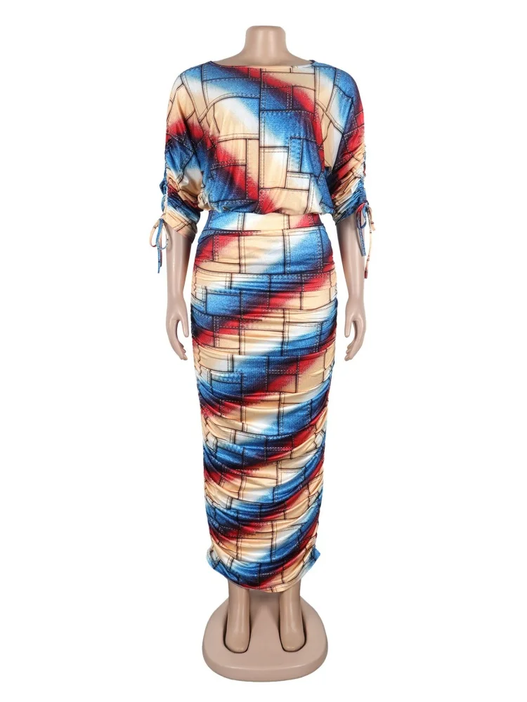 Wmstar Dress Sets Wholesale Two Piece Sets Draped Print Bandage Top and Skirts New in Summer Fashion Matching Suit Dropshopping