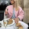 Woman Fashion Loose Gray Warm Baseball Jacket 2024 Autumn Casual Oversized Bomber Jacket Girls Vintage Thick Warm Outwear 2
