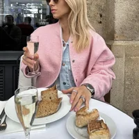 Woman Fashion Loose Gray Warm Baseball Jacket 2024 Autumn Casual Oversized Bomber Jacket Girls Vintage Thick Warm Outwear 2