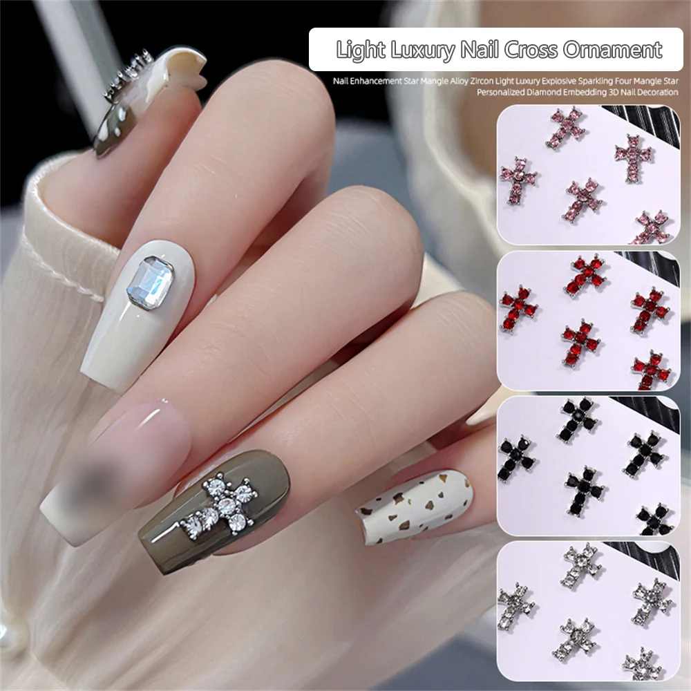 1/10pcs Retro Style Jewelry Cross Comfortable To Wear Fashionable Manicure Stylish Shiny Crystal Comfortable High Quality Flash 4