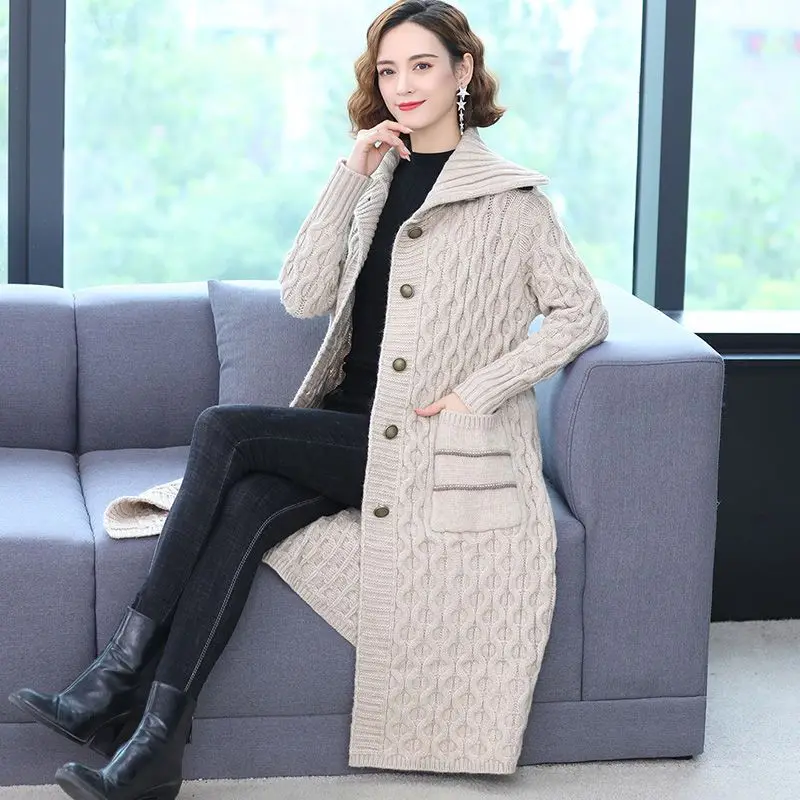 

2023 Women Fall Winter New Loose Knitted Jackets Female Oversized Long Sleeve Cardigans Ladies Long Sweater Overcoats W354