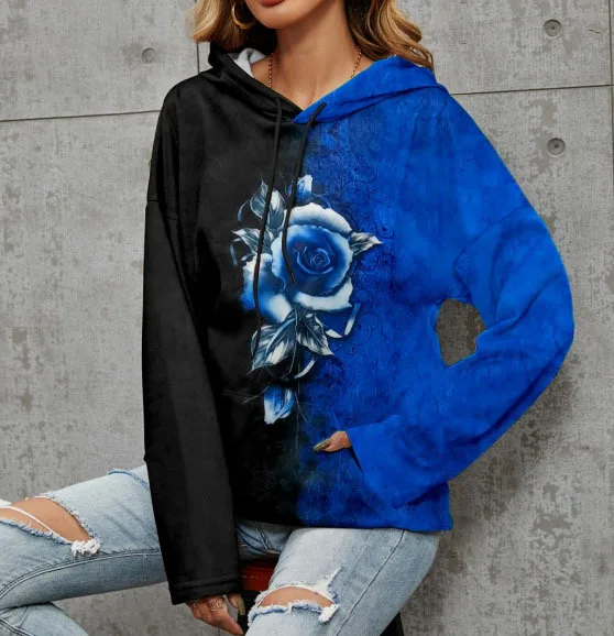 

2022 New Print Autumn/Winter Hoodie Casual 3D Rose Printed Pullover Sweatshirts Pocket Panels Tops Moletom Fashion Streetwear