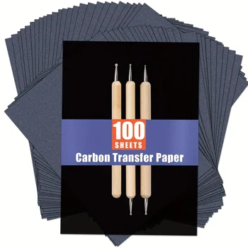 100 Fogli di Carta Carbone per Disegnare Modelli e Schizzi, Include 3 Penne a Puntini