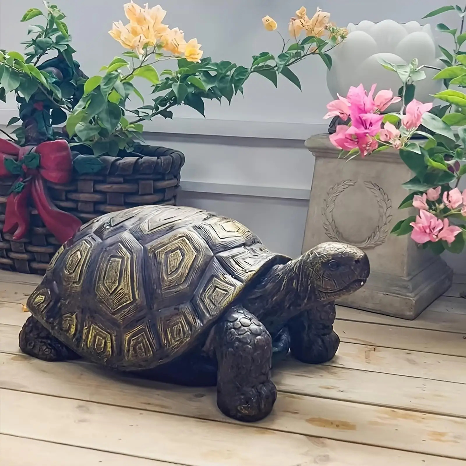 Resin Turtle Statue Large Outdoor Garden Sculpture Realistic Shell Ornament Decorative Figure for Garden Landscaping