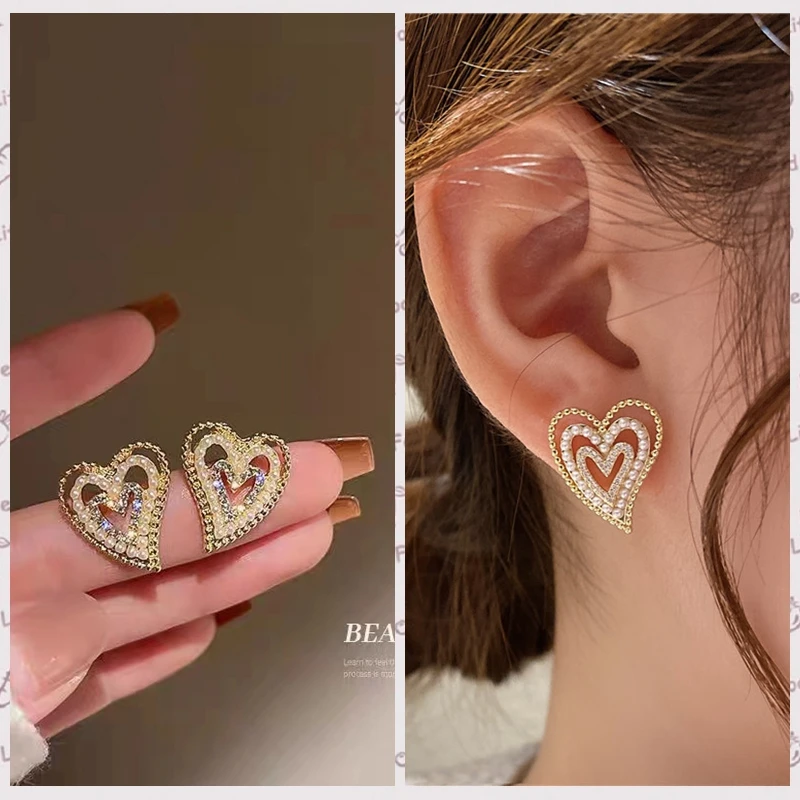 

Новые роскошные элегантные серьги-гвоздики с золотым кристаллом и жемчугом в форме сердца для женщин и девушек в Корейском стиле
