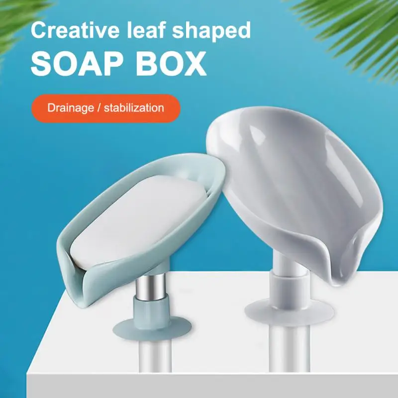Creative Soap Box Leaf Shape Drain Holder Bathroom Shower Non Perforated Standing Suction Cup Storage |