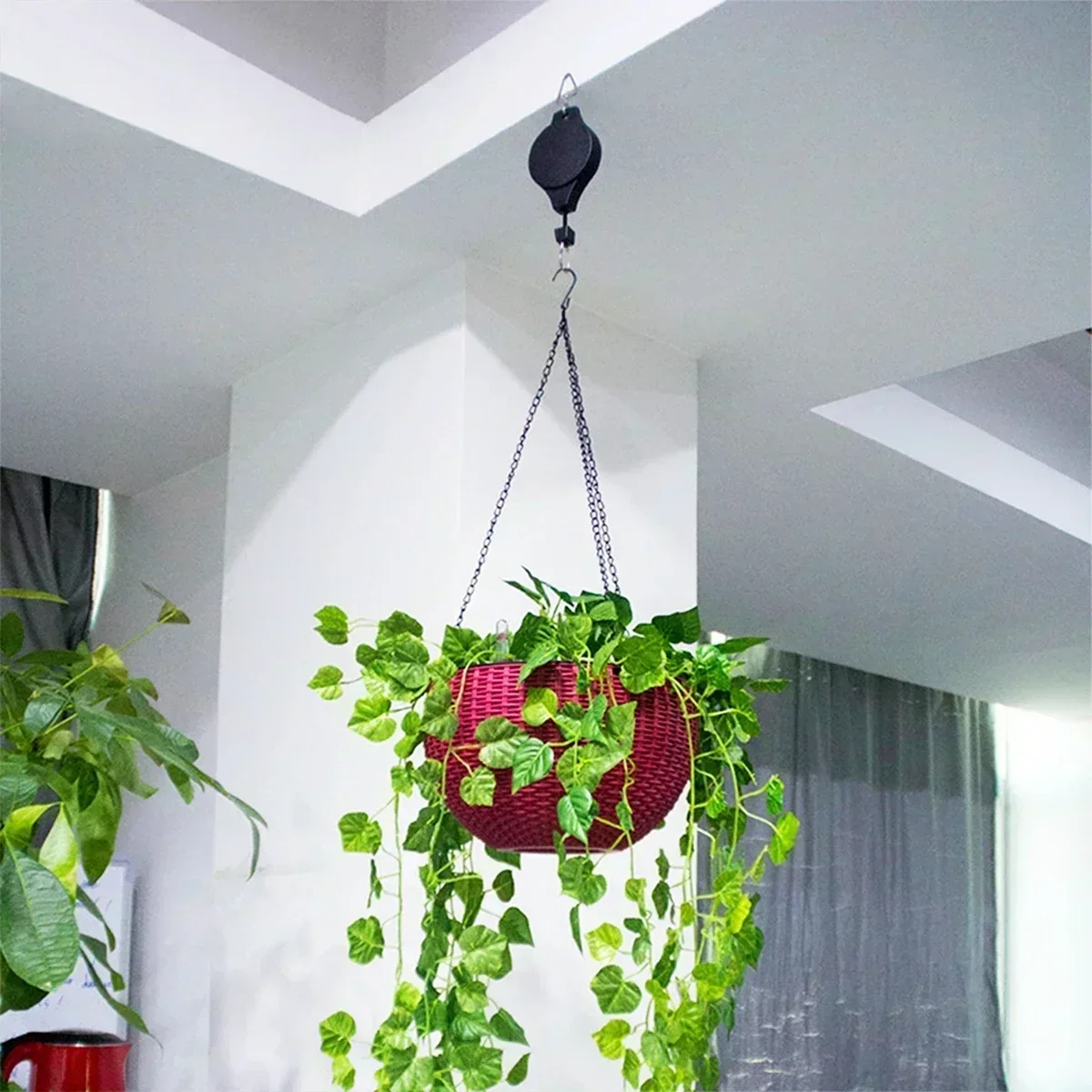 Juego De 2 Ganchos Con Polea Retráctil Para Plantas - Ajustable, Ideal Para Macetas Colgantes
