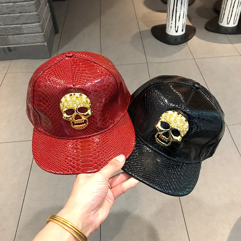 Leather hip hop hat street personality fashion play cool baseball cap stage show hip hop dance unisex flat brim