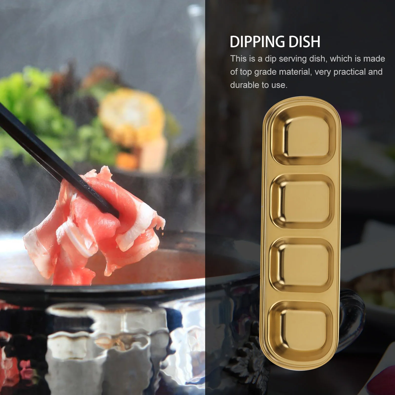 1Pc Four Grids Seasoning Dish Stainless Steel Dipping Sauce Dish Condiment Saucer Serving Plates Kitchen Dining Bar Food Grade