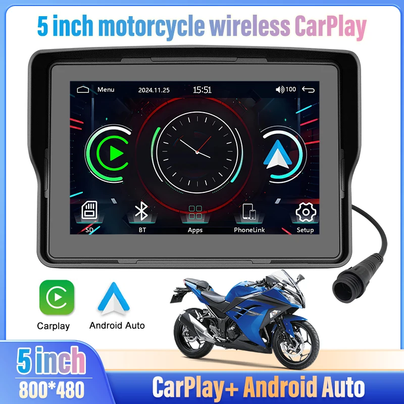 Portable 5 inch Motorcycle LCD Display Wireless Apple Carplay Android Auto Moto Car Play Bluetooth Waterproof Moto Monitor