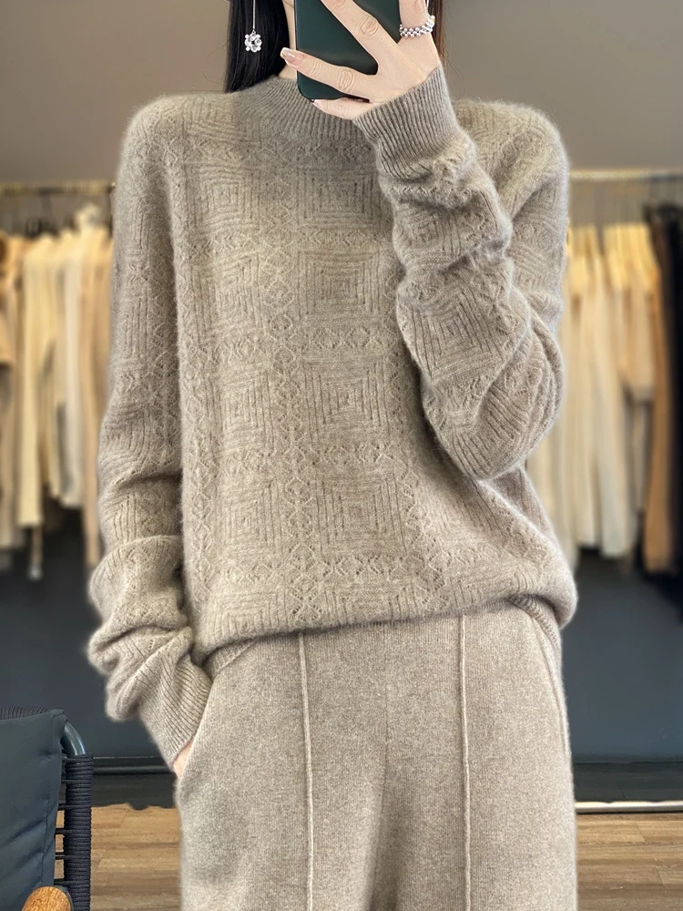 

New Knit Women's Mock Neck Sweater Autumn Winter 100% Merino Wool Twist Solid Soft Warm Basic Cashmere Knitwear Pullover Tops