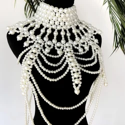 Best Lady Fashion Exaggerated Long Necklace Pearl Shawl Body Chain High-End Banquet Dress Accessories