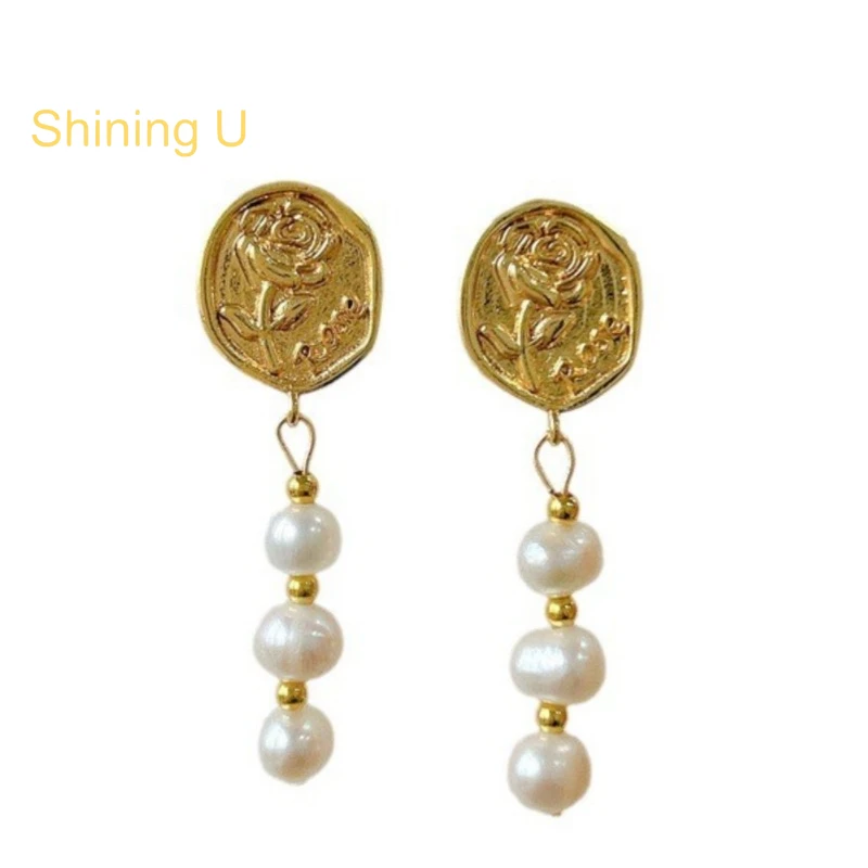 

Shining U Pearl Dangle Earrings for Women Light Yellow Gold Color Fashion Jewelry