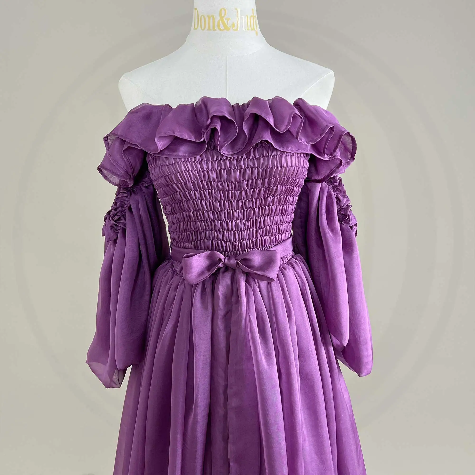 Don&Judy Partykleid für Damen, schulterfreies Kleid, vorne geschlickte Kleidung für schwangere Frauen, Hochzeitskleid für Fotoshootings – Detail 12