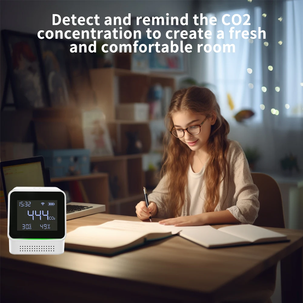 Lincukoo Tuya WiFi Smart Air Monitor NDIR Misurazione della temperatura e dell'umidità CO2 Allarme sonoro e luminoso in tempo reale ad alta precisione - immagine 2
