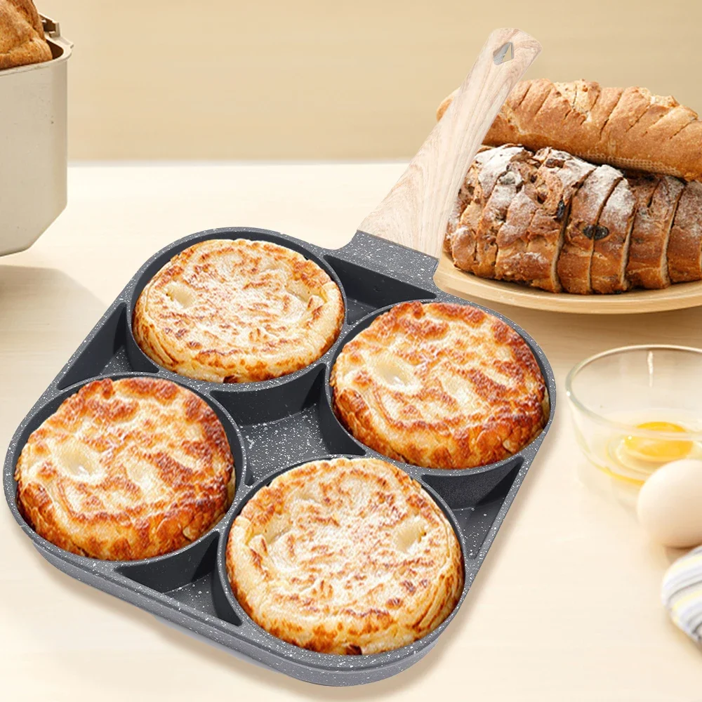 4hole Omelet Pan Frying Pot Thickened Nonstick Egg Pancake Steak Cooking Pans Hamburg Bread Breakfast Maker Induction Cookware