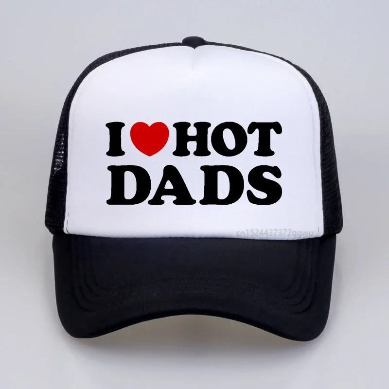 

Funny I Love Hot Dads Red Heart Graphic Baseball cap Cotton Streetwear pop Dad hat outdoors men Mesh Fishing caps