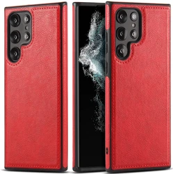 Luxury Business PU Leather Texture Shockproof Back Cover in Soft Bumper Design - Galaxy S22ULTRA (Red)