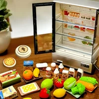 21PCS Kitchen Toy Double-Door Large Refrigerator Miniature Furniture Music Light Food Accessories Model For Girl Birthday Gift 2