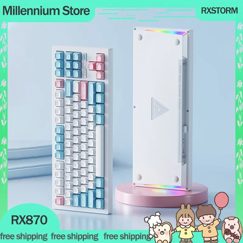 

Механическая игровая клавиатура RXSTORM RX870, 3 режима, 2,4 ГГц, Bluetooth, беспроводные клавиатуры с функцией горячей замены, 88 клавиш, Игровая клавиатура под заказ, подарки