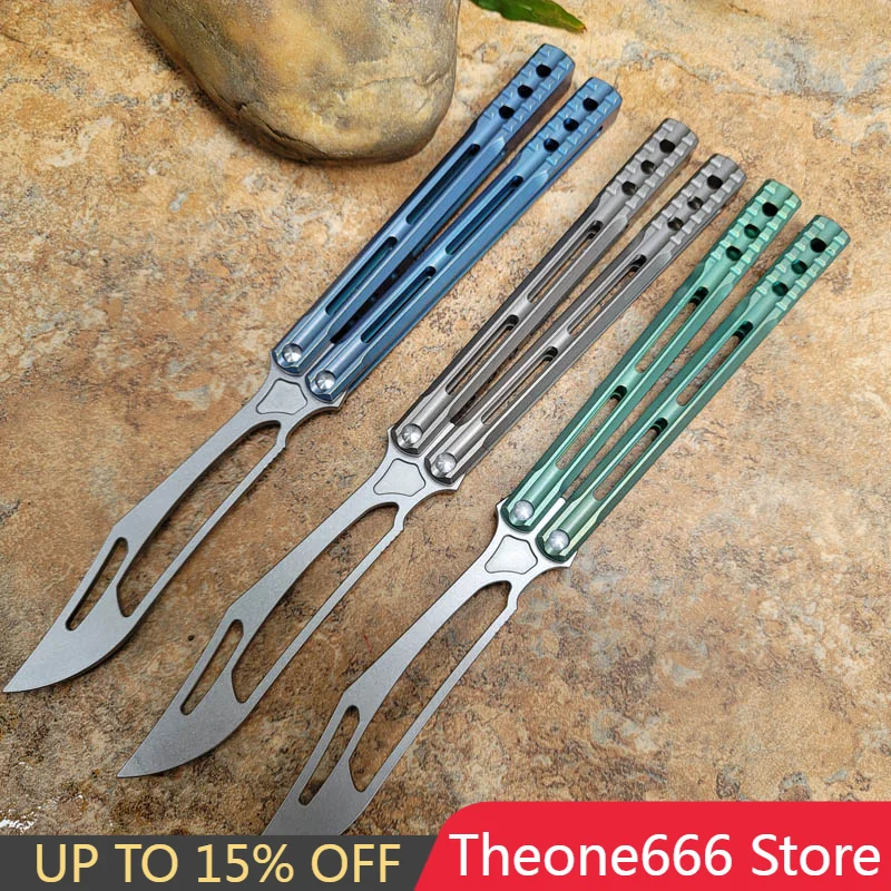 

TheOne Orca Butterfly Knife Trainer Bushings Channel Titanium Handle D2 Blade Hunting EDC Pocket Tactical Knife Gift