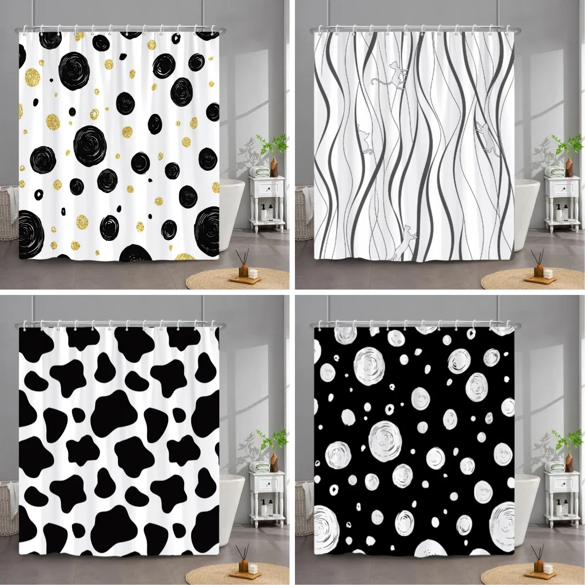 

Занавеска для душа с простым геометрическим рисунком, декоративная Штора для ванной из полиэстера, с крючками, в современном творческом стиле, для дома