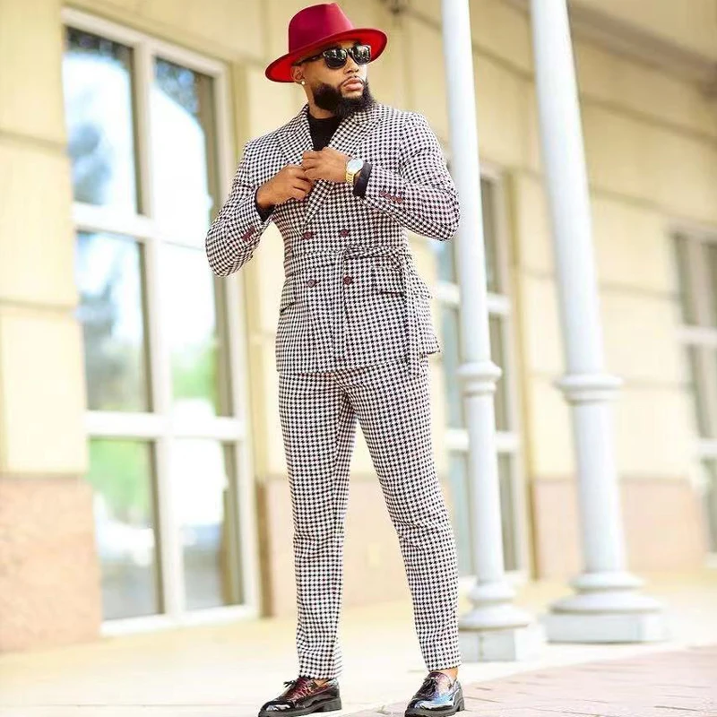 Bespoke Houndstooth Blazer Groomsmen Outfit - 3 Piece Set main image 1