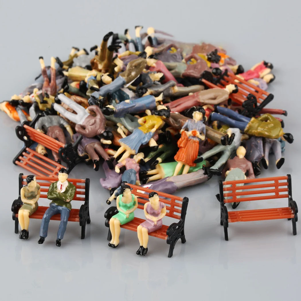 

50Pcs Model Train O Scale Bench-Chair Seated Standing People Figures Street Park Layout Plastic Crafts Home-Decor Kids Toys