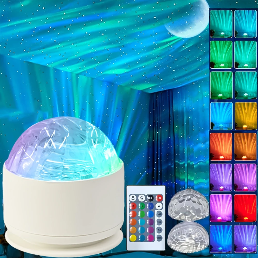 Starry Sky Galaxy Northern Aurora/Water Ripple LED Night Light 16 Color 360°Rotating RGB USB Lamp Remote Projector Ambient Light