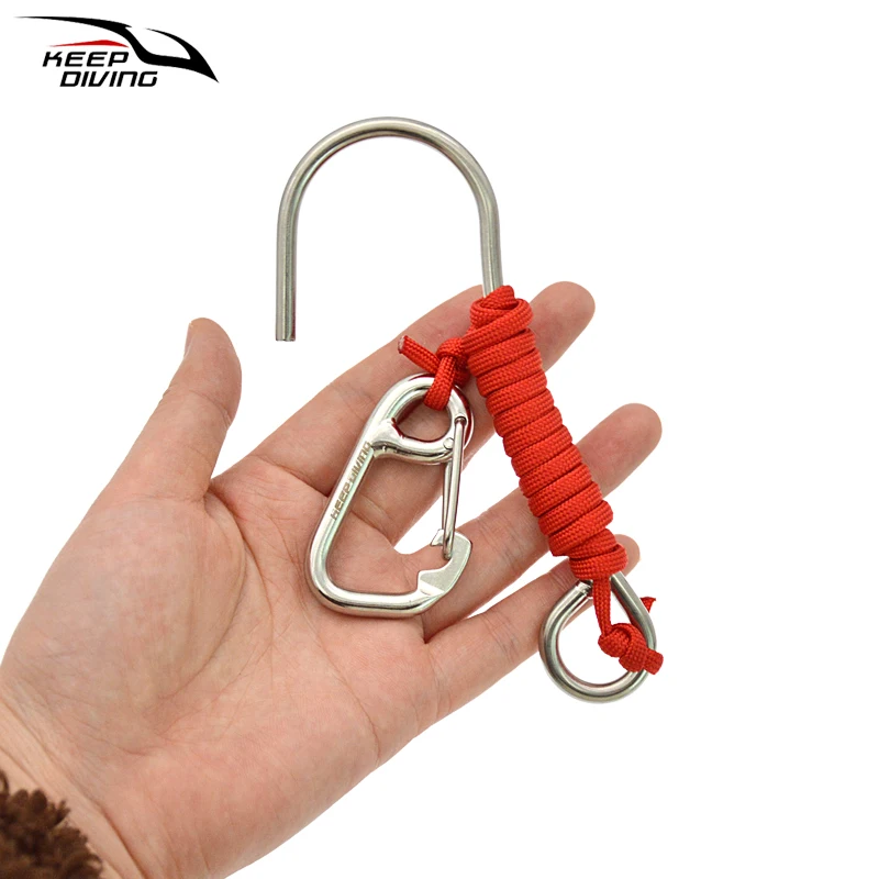 1Pcs 316 Stainless Steel Single Hook With Luminous Rope Underwater Scuba Diving for Cave Diving BCD Accessories 60MMSpring Hook 3