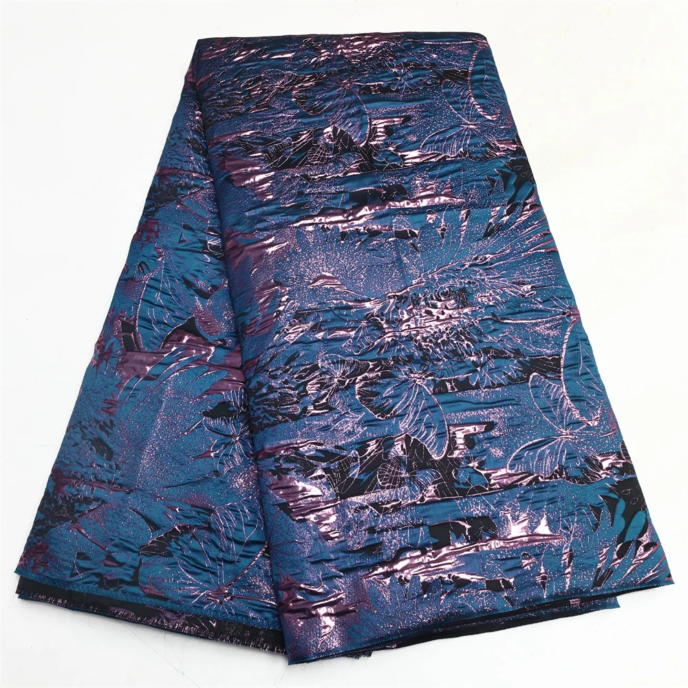 Electric Nile Brocade Fabric – Blue, Green & Yellow Metallic Jacquard – African 6 Yards main image 1