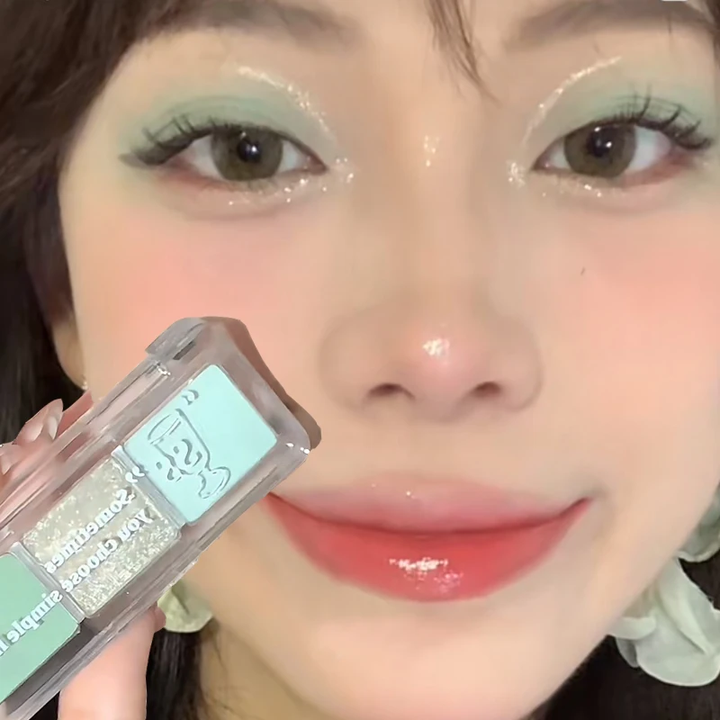 3 Colors Eye Shadow Palette Matte Glitter Green Eyeshadow Sequins Pearlescent Eye Shadow