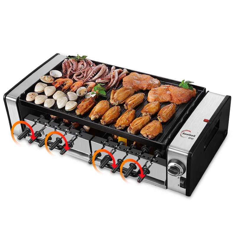 SYK-10 Electric Griddle Double layer smokeless electric oven BBQ electric grill barbecue grill Automatic Rotary Kebab Machine