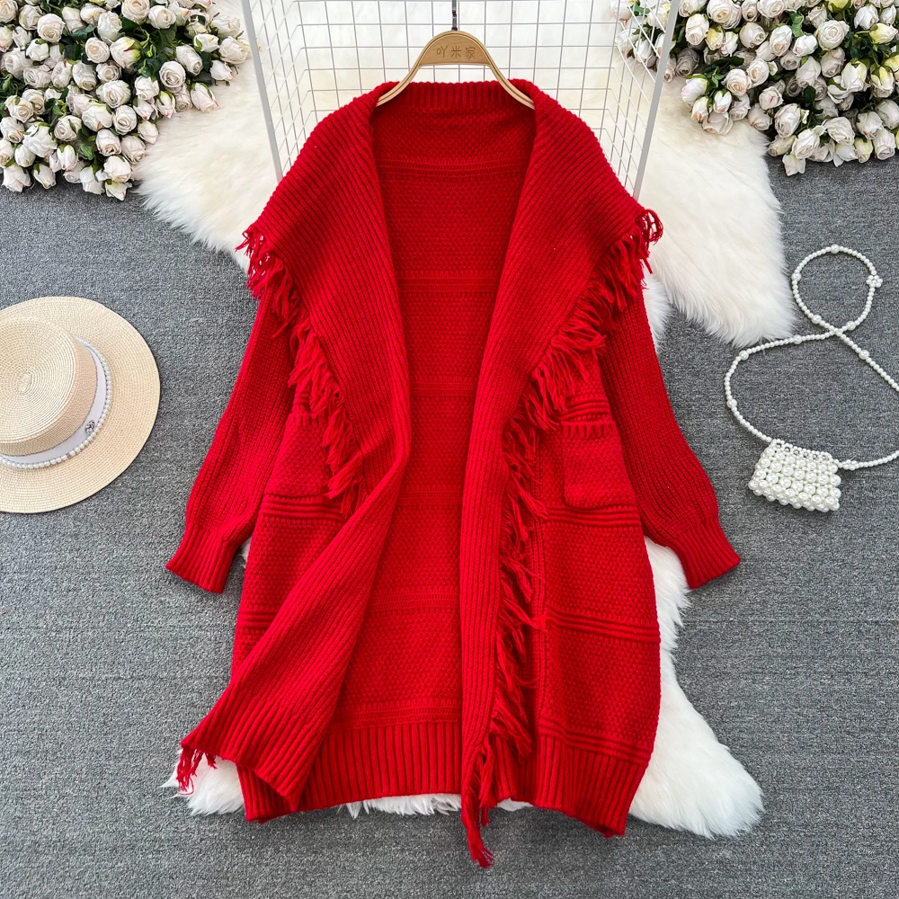 

Women's Temperament Tassel Cloak Sweater, Loose Casual Coat, Long Coat, Design Sense, Celebrity Temperament, Autumn and Winter,