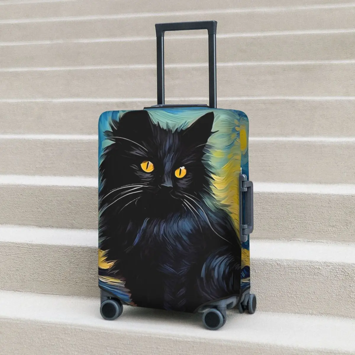 Painting Black Cat Suitcase Cover starry night sky Strectch Cruise Trip Protector Luggage Supplies Flight